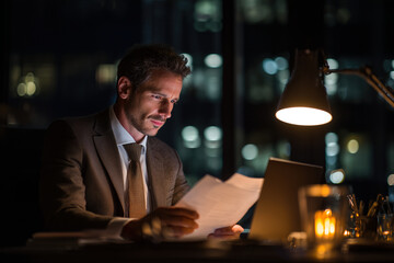 Businessman Working Late at Night