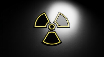 Radiological Hazard Symbol Rendered On A Sleek, Metallic Black Background With Bright Accent.