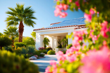 Fototapeta premium Ultra realistic Modern Solar Panels Installed on a Las Vegas Nevada Home with dramatic lighting