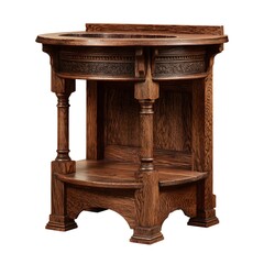 Ornate antique carved wooden table with intricate details and decorative accents