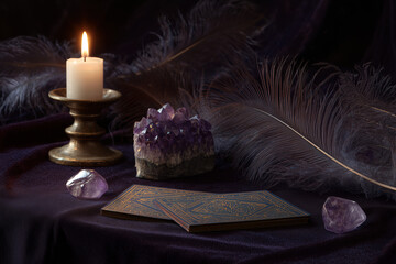 Mystical Candle and Amethyst Tarot Still Life