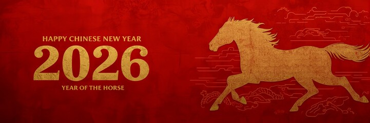 Chinese New Year 2026 themed background and banner templates, horse zodiac sign, Happy Chinese New Year 2026