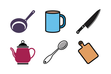 Essential Kitchen Cooking Utensils Vector Icons