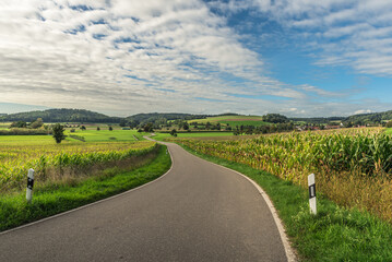 Winding country road through fields, Baden-Wuerttemberg, Germany