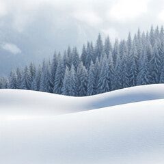 Obraz premium Seasonal Decor Aesthetics for Holiday Themes: Snowy Winter Landscape with Copy Space and Blurry Forest Background