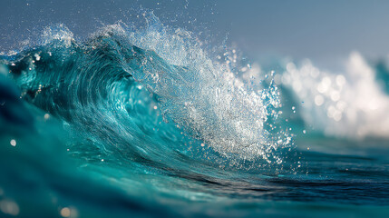 Crystal clear ocean wave crashing mid-splash