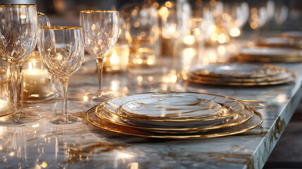 Luxury table setting with crystal and candles