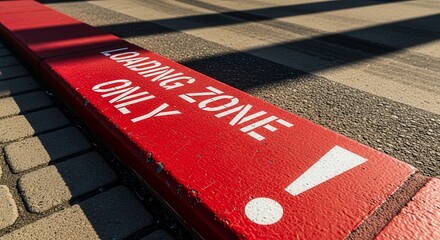 Red Loading Zone Sign With White Text Indicates Parking Restrictions For Delivery Services