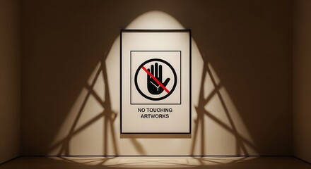 Prohibition Sign Prevents Contact with Exhibited Artworks, Preserving Museums Integrity