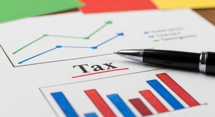 Calculating annual taxes using charts with a pen for accurate financial planning and accounting