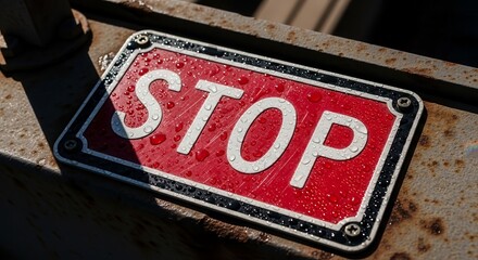 Red Stop Sign Adorned With Water Droplets Displays A Clear Message To Halt