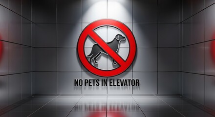 Prohibition Sign Showcasing Dog Restriction Inside Closed Elevator and Its Surrounding