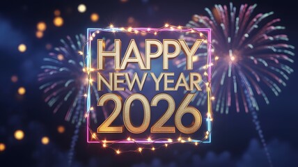 Happy new year 2026 celebration with fireworks and festive lights
