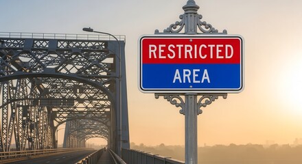 Restricted Area Sign on Bridge, Illustrating Safety Restrictions, and Limited Access