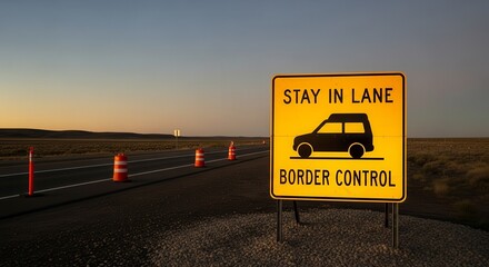 Roadside Border Control Sign Against A Desert Sunset Evening Scene