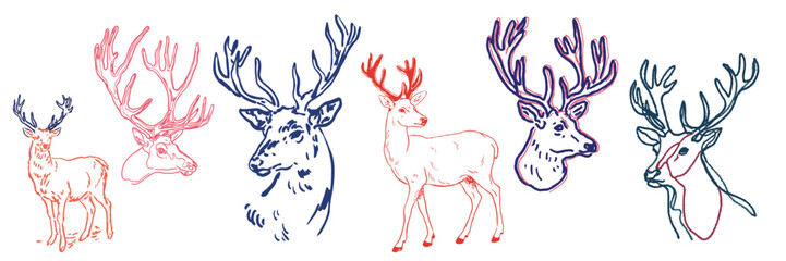 Obraz premium Hand drawn reindeer illustrations for festive christmas decoration and seasonal winter design projects