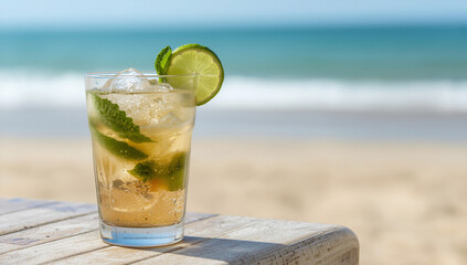 Healthy Organic Detox Water with Lime and Mint at Seaside Spa, Wellness Retreat and Natural Hydration Concept