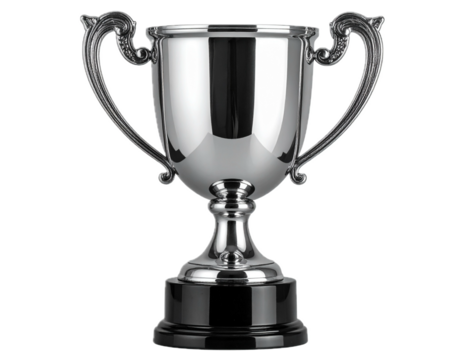 Elegant silver trophy cup isolated PNG, vintage style award for sports or achievement on transparent background