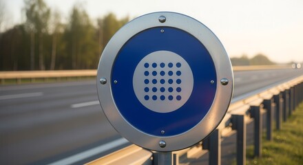 Roadside Sign With Dots Symbolizing Information Near An Asphalt Highway