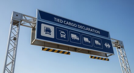 Roadside Transportation Sign With Tied Cargo Declaration Against a Blue Sky Background