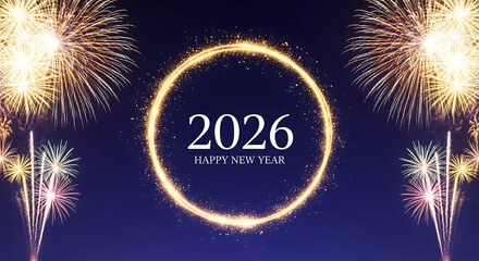 Happy new year 2026 celebration with festive fireworks display