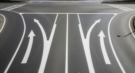 Roadway Intersection With Arrows Indicating Directions And Guidance For Traffic Flow