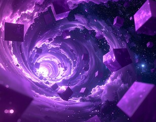 Surreal digital art of a swirling vortex with geometric shapes