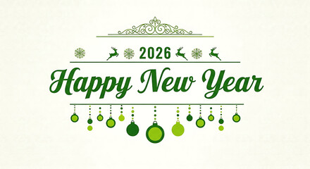 Happy new year 2026 green festive elegant greeting card design