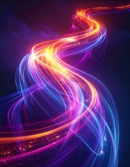 Fototapeta premium Swirling, luminous ribbons of light, showcasing vibrant colors against dark background