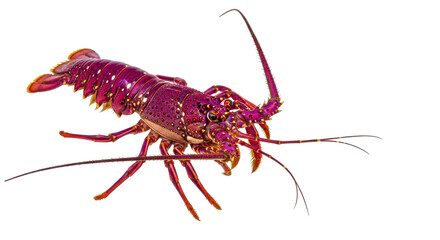 Isolated Caribbean spiny lobster, colorful tropical crustacean with long antennae and spines