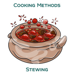 Stewing. Cooking methods. Hand-drawn vector illustration.