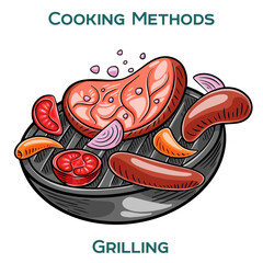 Grilling. Cooking methods. Hand-drawn vector illustration.