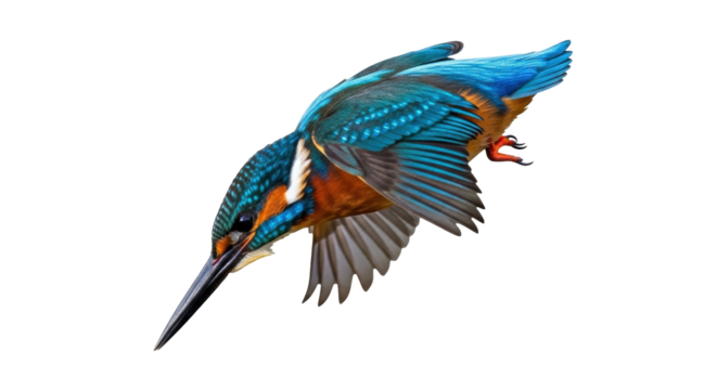 Isolated beautiful Eurasian kingfisher diving for fish, elegant alcedo atthis bird