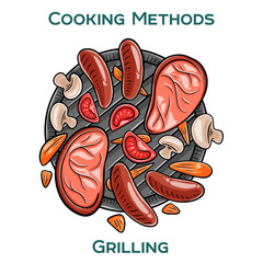 Grilling. Cooking methods. Hand-drawn vector illustration.