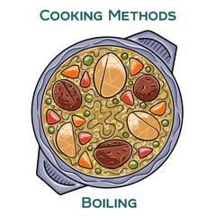 Boiling. Cooking methods. Hand-drawn vector illustration.