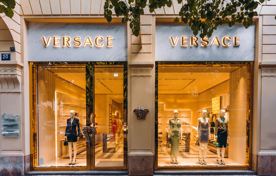 Prague, Czech Republic - 09.05.2025: Versace luxury brand store exterior.