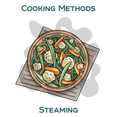 Steaming. Cooking methods. Hand-drawn vector illustration.