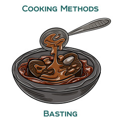 Basting. Cooking methods. Hand-drawn vector illustration.