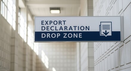 Obraz premium Sign Indicating Export Declaration Drop Zone In An International Logistics Facility