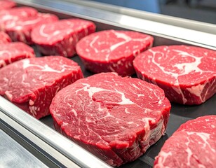 Raw Red Meat on Conveyor Belt