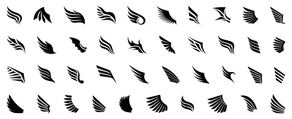 Wing logotype for tattoo. Bird, angel wings icons. Set of black wings icons. Collection badges of wings. Abstract tattoo template © top dog