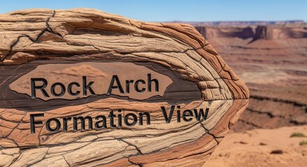Scenic Rock Formation Provides Visitor Guidance at an Arch Viewpoint Signpost in the Desert