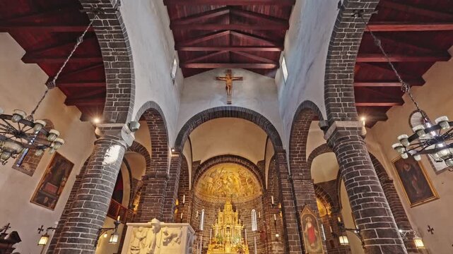 Interior View of Basilica di San Giacomo with Golden Apse, Bellagio, Italy.Filmed on September 15,2025