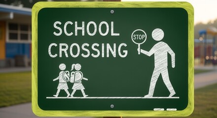 School Crossing Sign Illustrates Safety and Guidance for Children Near Educational Institutions