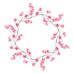 Wreath of the sakura. Watercolor handmade illustration. For fabric, wallpaper, greeting cards, design, decoration and illustration.