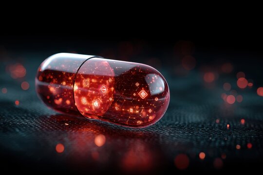 A single glowing red capsule