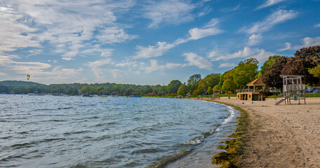 Riviera shops and boat house view in Geneva Town of Wisconsin