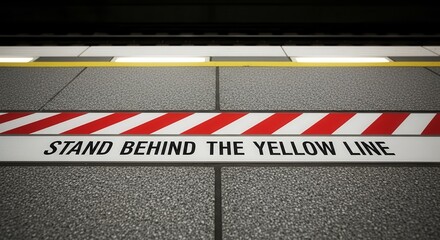 Subway Platform Safety Sign With Red and White Stripes, Important Public Notice