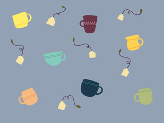Tea cup, teabags Seamless pattern