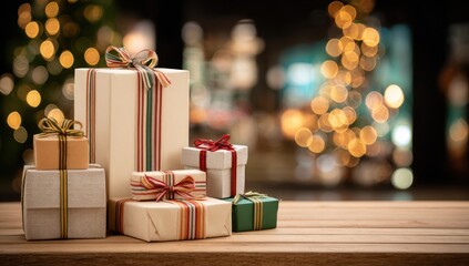 Various wrapped gifts on a table